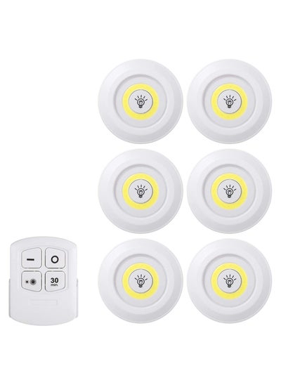 اشتري 1W COB LED Puck Light 6 Pack with Remote Controller Brightness Adjustable Wireless Dimmable Touch Sensor Control Night Lamp Under Cabinet Lighting Battery Powered Operated for Cabinet Wall في الامارات