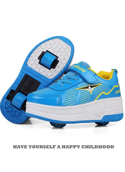 اشتري Single Round Walking Shoes LED Lights Shoes Light Up Boys And Girls Children Roller Skates USB Charge Blue في الامارات