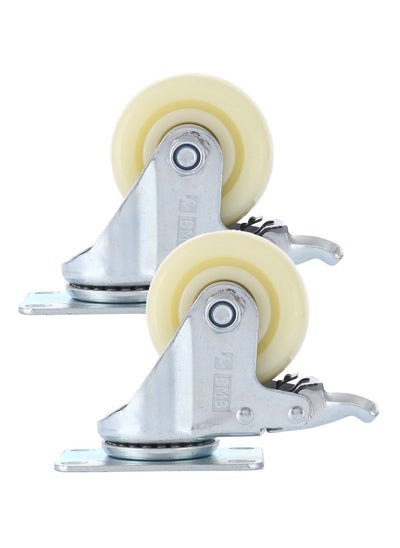 Buy 2-Piece 50mm White PP Medium Duty Caster Double Ball Bearing - Swivel with Brake - Plate in Saudi Arabia