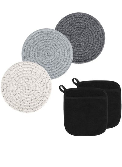 اشتري Mats and Pot Holders 100% Cotton Terry Cloth Pocket Mitt Set Hot Pads Oven Mitts Sets Coasters for Pots Pans Farmhouse Decor Spoon Rest 5 Pack في السعودية