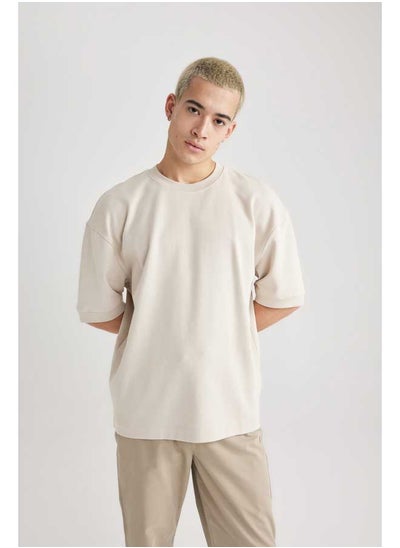 Buy Man Loose Fit Crew Neck Short Sleeve Knitted T-Shirt in Egypt