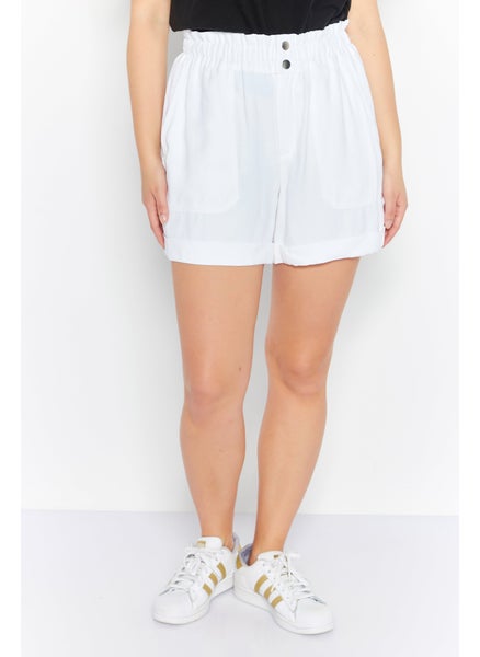 Buy Women Plain Regular Fit High Rise Basic Shorts, White in UAE