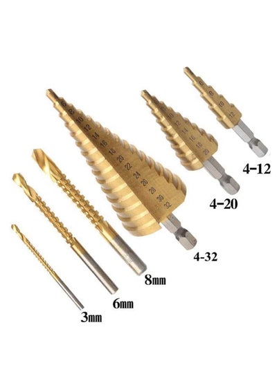 Buy Bonai Titanium Plated Step Drill Set Triangular Shank Drill Bit 6pcs in UAE