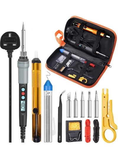 اشتري Soldering Iron Kit, 90W Adjustable Temperature Soldering-Iron Gun Kit Welding Tool with 5 Soldering Tips, Desoldering Pump, Tin Wire Tube, Soldering Iron Stand, Tweezers في السعودية