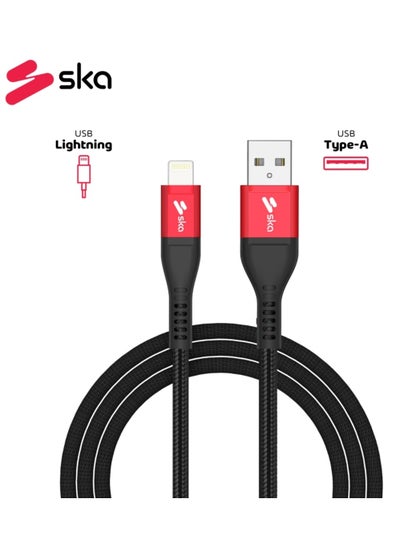 Buy SKA CC4200 USB-A to Lightning Charge Sync Cable Kevlar Braided 2M Black in UAE