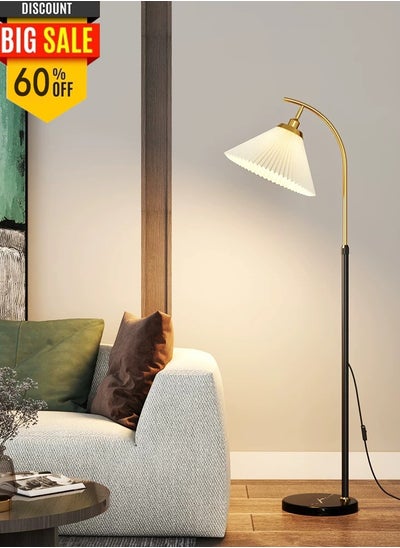 Buy Modern Pleated Cloth Cover LED Floor Lamp 12 Watt with Warm Light Metal Black 174 x 28 x 41cm in Saudi Arabia