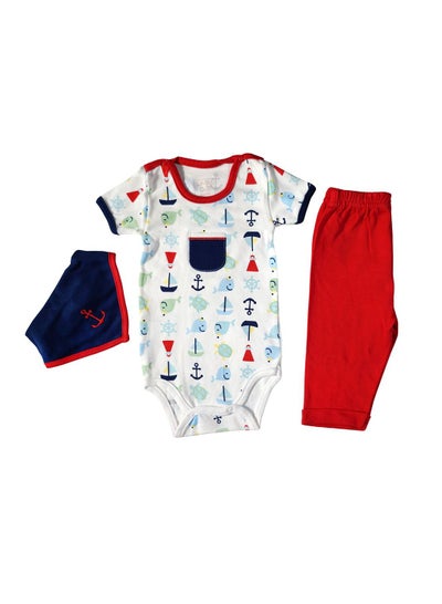 Buy 3-Piece Printed Gift Set Bodysuit & Pant & Bib for Baby Red Colour in UAE