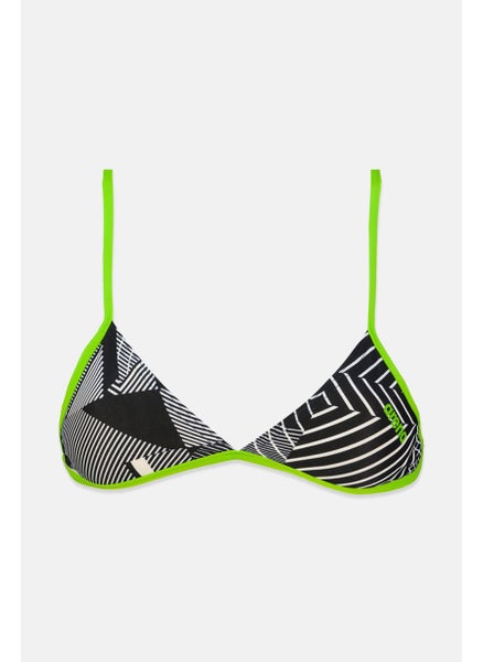 اشتري Women All Over Print Non Padded Bikini Top, Black and Lime Green في السعودية