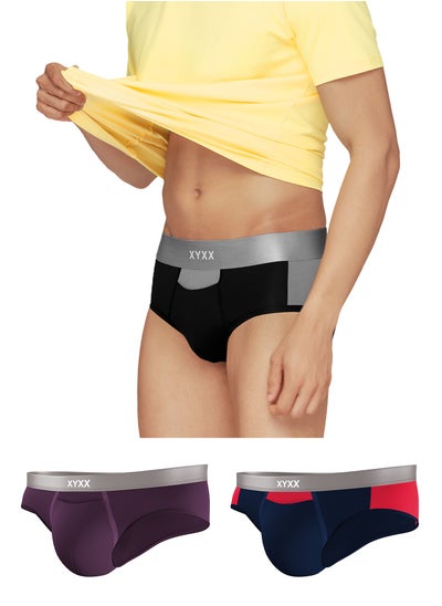 Buy Pack of 3 Illuminati Intellisoft Micro Modal Color Blocked Solid Men Brief in UAE