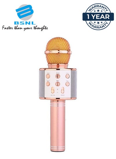 Buy Portable Wireless Handheld Karaoke Microphone With Bluetooth Speaker WS-858 Rose Gold in UAE