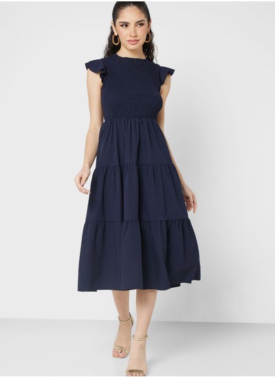 Buy Ruched Ruffle Sleeve Dress in Saudi Arabia