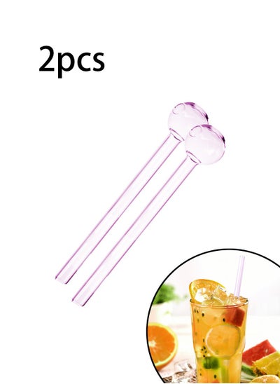 Buy 2 pcs of pink glass tubes, suitable for juice/drink/coffee/milk tea stirring, essential for home/outdoor/camping in Saudi Arabia