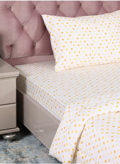 Buy Polkadot Kids Bed Fitted Sheet, Yellow & White – 90x200 cm, 225 TC in UAE