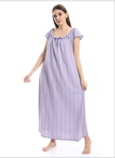 Buy Self Patterned Cotton Nightgown - White & Pale Purple_Purple in Egypt