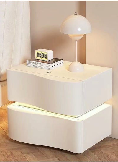 Buy Modern High Gloss One Touch Switch Night Light LED Nightstand with 2 Storage Drawers Solid Wood Bedside End Table 45x40.5x50 cm in UAE