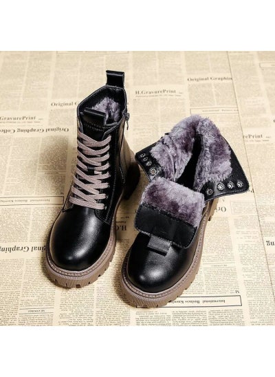 Buy Snow boots for women 2023 new winter fleece-lined thickened new fashion cotton-padded shoes thick-soled Martin bootsKhaki fleece-lined Khaki fleece-lined in UAE