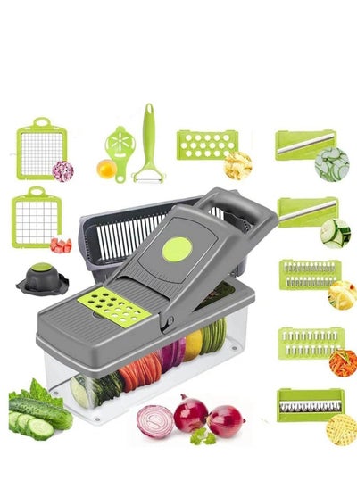 Buy Vegetable Chopper, Pro Onion Chopper, Multifunctional 13 in 1 Food Chopper, Kitchen Vegetable Slicer Dicer Cutter, Veggie Chopper With 8 Blades, Carrot and Garlic Chopper in UAE