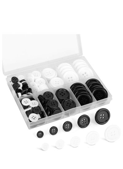 Buy Mixed Sewing Buttons 160Pcs Round Black 4-Hole Craft Buttons 5 Sizes White Resin Button with Separate Compartment Storage Box Suitable for Sewing DIY Craft Projects in UAE