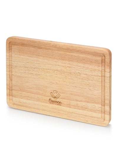 Buy Cutting Board Rubber 40cm Wood for Chopping Meat Vegetables Fruits Cheese Knife Friendly Serving Tray with Juice Groove and Thick in UAE