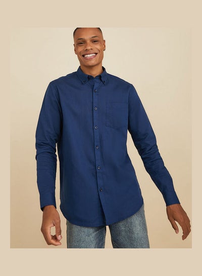 Buy Cotton Linen Relaxed Fit Shirt with Button-Down Collar in Saudi Arabia