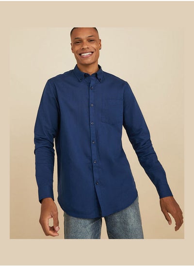 Buy Cotton Linen Relaxed Fit Shirt with Button-Down Collar in Saudi Arabia