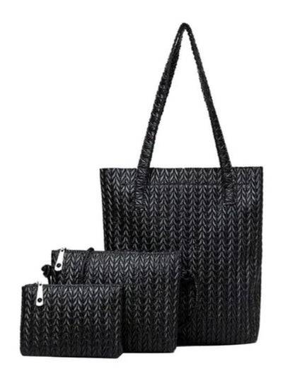 Buy 3-Piece Elegant Design Handbag For Women Set Black in Saudi Arabia