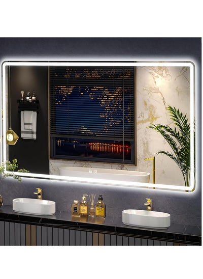 Buy LED bathroom mirror, vanity mirror with front and backlight, infinitely dimmable double wall mirror, anti-fog 3-color illuminated vanity mirror in Saudi Arabia