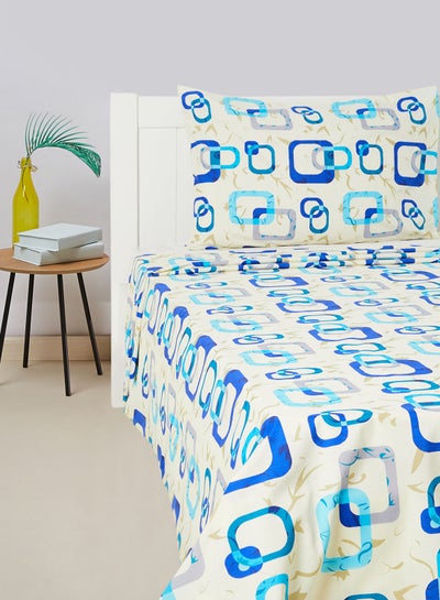 Buy 2-Piece Printed 180 TC Cotton Bedsheet Set Single Size Premium Collection (1 Bedsheet + 1 Pillow Case) Precinct Blue in UAE