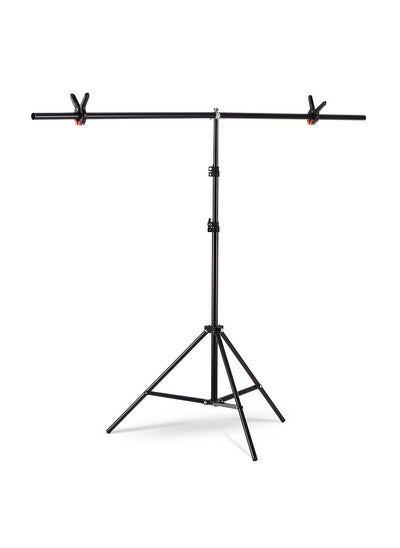 اشتري Andoer 1.5 * 2m/4.9 * 6.5ft T-Shape Backdrop Stand Background Bracket Kit Aluminum Alloy Material Heavy Duty Portable Adjustable Height for Photography Video Studio with Spring Clip Black في الامارات