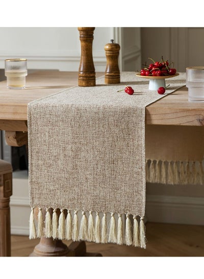 Buy Rustic Table Runner with Handmade Tassels, Brown Burlap Style Farmhouse Table Runners, Long Woven Dining Table Runner for Party Holiday Daily Use in UAE