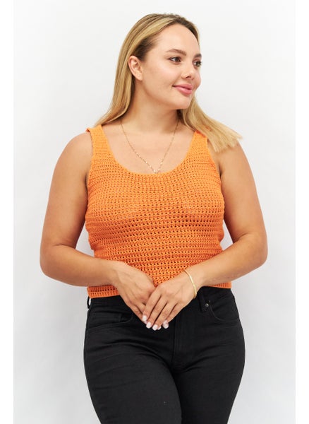 اشتري Women Scoop Neck Sleeveless Organic Cotton Blend Top, Orange في الامارات