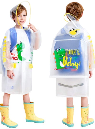 اشتري Kids Rain Coat Children Hooded Raincoat Cape Durable Waterproof Kindergarten Student Reusable Rainwear Green Boys Girls Transparent Dinosaur Years في السعودية