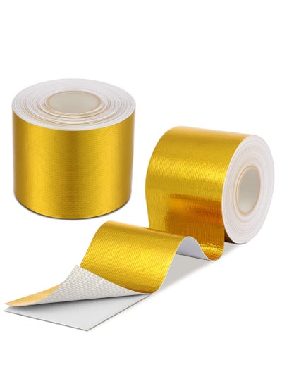 اشتري Heat Shield Tape Cool Tapes Aluminum Foil Heat Reflective Adhesive Heat Shield Thermal Barrier Foil Tape Self-Adhesive Heat Resistant Tape for Hose and Auto Use, 2 Rolls (Gold, 2 Inch x 32.8 ft) في الامارات