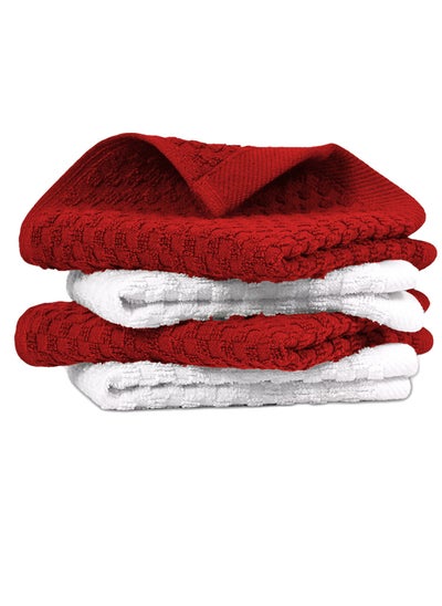 اشتري Infinitee Xclusives Premium Dish Towels - Red [Pack of 4] 100% Cotton 33cm x 33cm Dish Cloth - Absorbent Tea Towels - Terry Kitchen Dishcloth Towels for Household Cleaning في الامارات