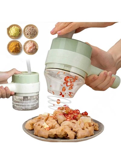 Buy Mini Electric Garlic Chopper 4 In 1 Handheld Electric Vegetable Cutter Set with Brush for Garlic Pepper Chili Onion Celery Ginger Meat in UAE