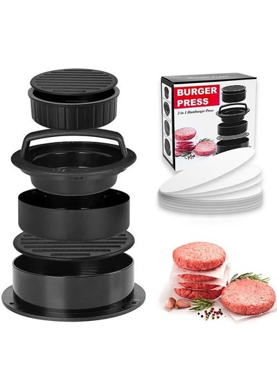 Buy Burger Press Patty Maker,3-In-1 Burger Press Mold With 100 Wax Papers Set,Non-Stick Hamburger Meat Mold Ring For Beef Grill, Veggie Burger,BBQ Barbecue in UAE