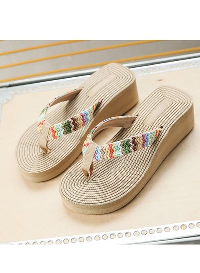 Buy Ladies Summer Daily Casual Outdoor Flip Flops Fashion Faux Grass Woven Simple Slippers in UAE