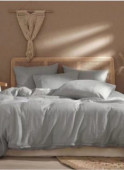 Buy Faux Linen King size 6 Pieces Duvet (Comforter)Cover Set, Plain Gray Color. in UAE