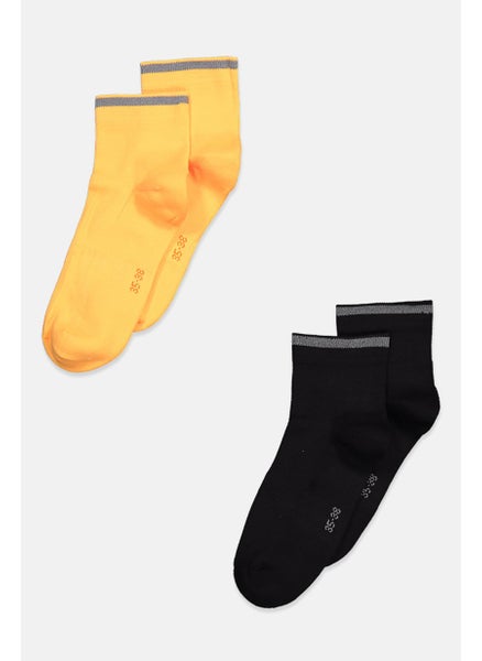 Buy Men 2 Pairs Solid Running Socks, Black/Orange in UAE