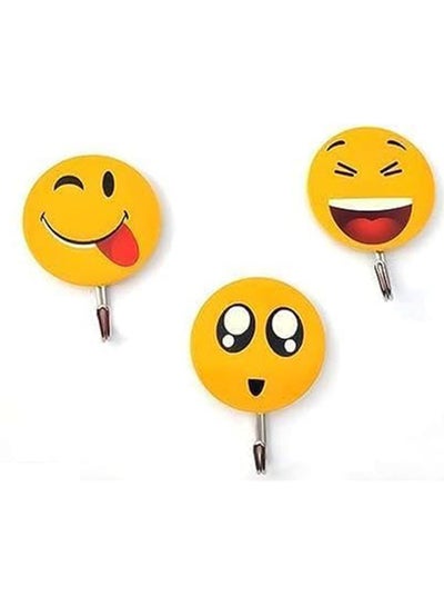 Buy Hooks Wall Mounted With Plastic Emoji Face Design And Self Adhesive Set Of 9 Pieces in Egypt