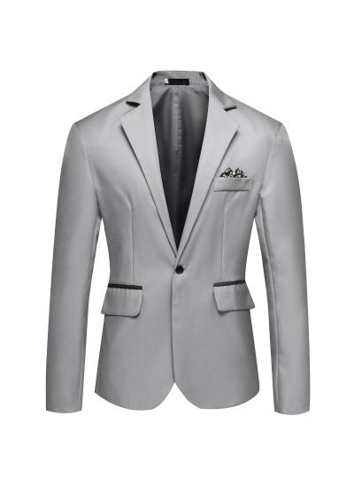 اشتري Foreign Trade Amazon New Mens Slim-fit Single-breasted Suit Youth Fashion Casual Wedding Banquet Dress Jacket Grey في الامارات