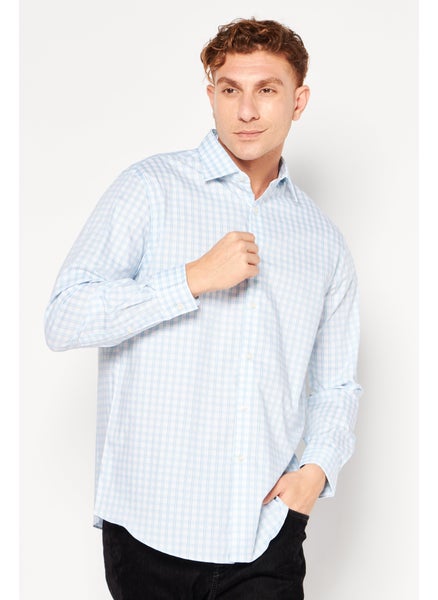 اشتري Men Regular Fit Checked Long Sleeve Dress Shirt, White/Turquoise Combo في الامارات