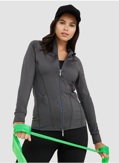 Buy Stitch Detail Side Pocket Zip Up Active Jacket in Saudi Arabia