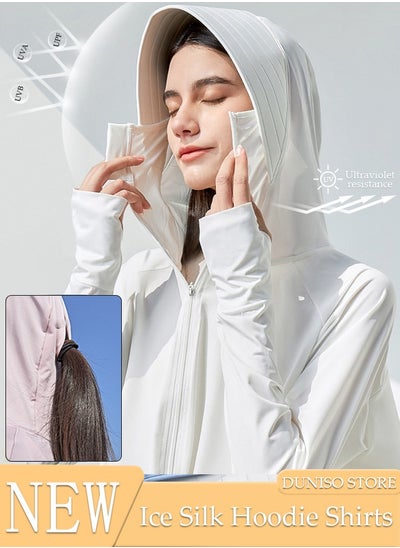 Buy Lightweight Sun Protection Clothing For Women, UPF 50+ Long Sleeve Sun Protection Hoodie Shirt, Long Sleeve Ice Silk Hoodie Shirts for Outdoor Climbing Hiking in UAE