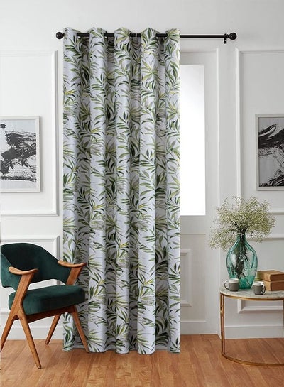 Buy Bamboo Leaf Pattern Print Room Darkening Thermal Insulated Blackout Window Curtain Green/White 200x270cm in Saudi Arabia