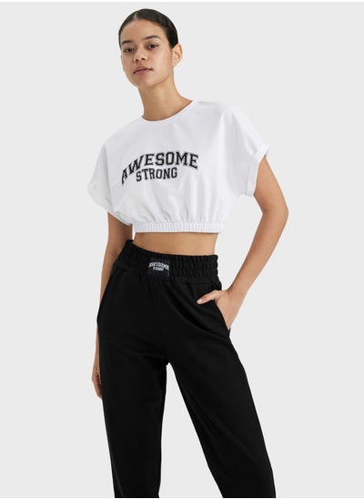 اشتري Defactofit Crop Crew Neck Slogan Printed Sports T-Shirt في الامارات