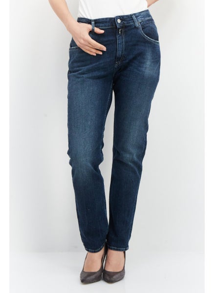 اشتري Women Boyfriend Fit Stretchable Washed Denim Jeans, Blue في السعودية