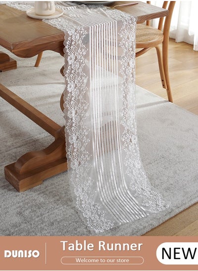 Buy Lace Table Runner, Vintage Floral Table Runners, Hollow Embroidered Table Runner with Wavy Edges, Wedding Table Runner for Party and Dining Room Decorations in Saudi Arabia