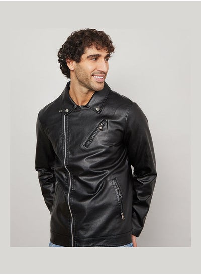 Buy Leather Look Classic Biker Jacket in Saudi Arabia