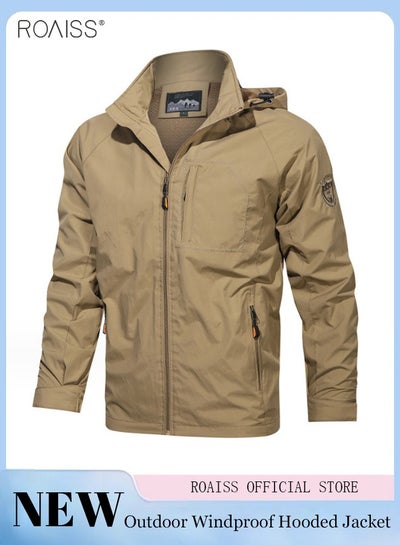 اشتري Men's Casual Waterproof Jacket Zipper Closure Hood Windproof Coat Pockets at Sides and Chest في السعودية